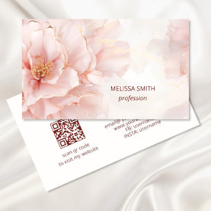 Elegant Blush Pink Gold Watercolor Flower Business Card