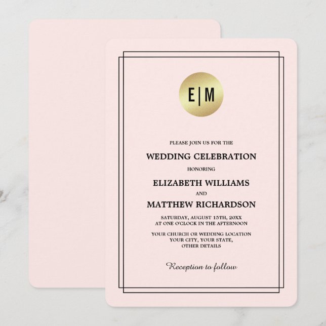 Elegant Blush Pink | Gold Wedding Invitation (Front/Back)