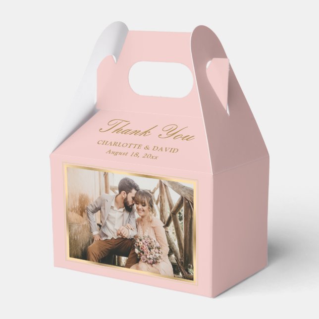 Elegant Blush Pink Gold Wedding Photo Thank You Favour Box (Back Side)