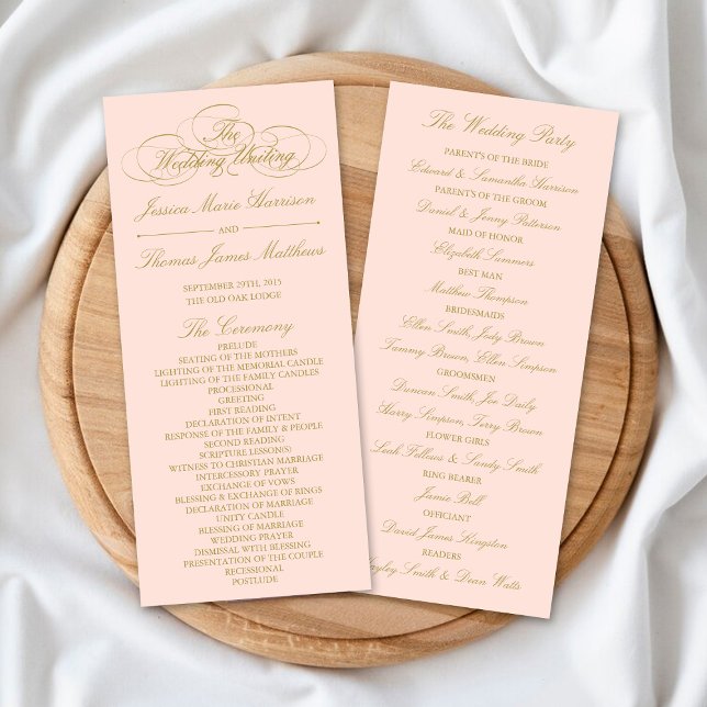 Elegant Blush Pink & Gold Wedding Program Template (Creator Uploaded)