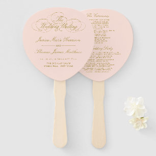 Elegant Blush Pink & Gold Wedding Program Template Hand Fan