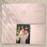 Elegant Blush Pink & Gold Wedding Tri-Fold Programme<br><div class="desc">These beautiful programs are perfect for anyone getting married this year. The design features glamourise gold wording on a blush pink background, very trendy but with a timeless feel. The template wording is easy to personalise and there is also space to include your favourite photo. If you would like to...</div>