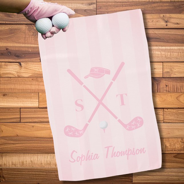 Elegant Blush Pink Golf Club Bows Stripes Custom Towel (Creator Uploaded)