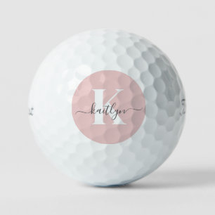 Elegant Blush Pink Gray Script Monogram Golf Balls