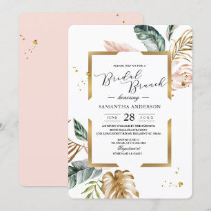 Elegant Blush Pink Green Gold Leaves   Gold Drops  Invitation