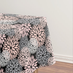 Elegant Blush Pink Grey Dahlia Floral Tablecloth