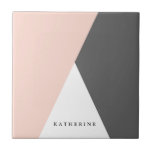 Elegant blush pink & grey geometric triangles tile<br><div class="desc">Minimalist and modern design representing blush pink,  white and grey colour block.</div>