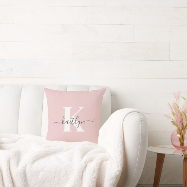 Elegant Blush Pink Grey Script Monogram Cushion (Couch)