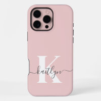 Elegant Blush Pink Grey Script Monogram