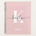 Elegant Blush Pink Grey Script Monogram Planner<br><div class="desc">This simple, elegant blush pink 8.5 x 11 soft planner with your first name in a trendy script font in grey and your first initial in a modern cap font in white is perfect for you. It's stylish and trendy and yet very classic. It will make keeping appointments, meetings, deadlines,...</div>