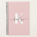 Elegant Blush Pink Grey Script Monogram Planner<br><div class="desc">This simple, elegant blush pink 5.5 x 8.5 soft planner with your first name in a trendy script font in grey and your first initial in a modern cap font in white is perfect for your keys. It's stylish and trendy and yet very classic. It will make keeping appointments, meetings,...</div>