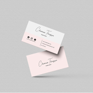 Elegant Blush Pink Grey Social Media Business Card