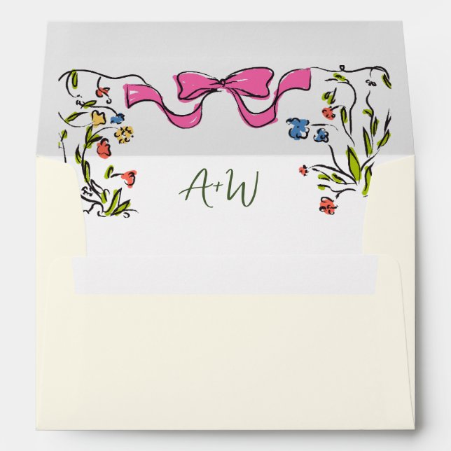 Elegant Blush Pink Hand Drawn Bow Wedding Envelope (Back (Bottom))