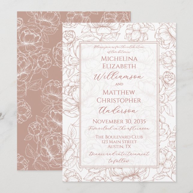 Elegant Blush Pink Hand-Drawn Floral Wedding  Invi Invitation (Front/Back)
