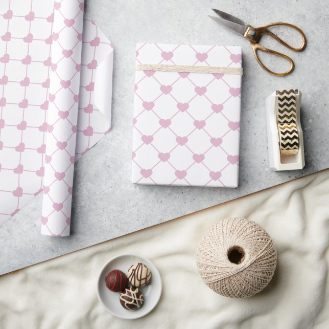 Elegant Blush Pink Heart Grid Wrapping Paper (Crafts)