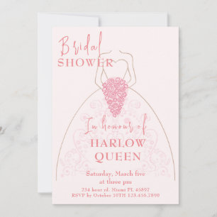 Elegant Blush Pink heart QR code Bridal shower Invitation