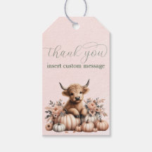 Elegant Blush Pink Highland cow thank you gift tag