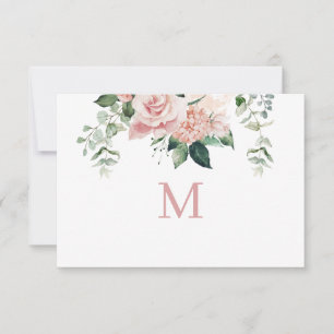 Elegant Blush Pink Hydrangea Monogram Note Card