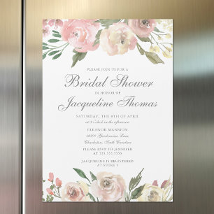Elegant Blush Pink Ivory Floral Bridal Shower Magnetic Invitation
