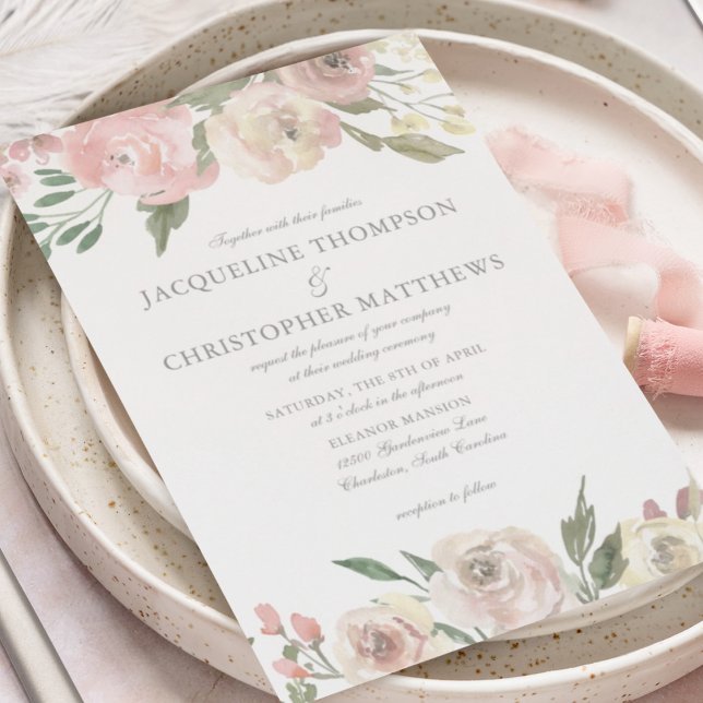 Elegant Blush Pink Ivory Floral Garden Wedding Invitation (Creator Uploaded)