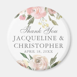 Elegant Blush Pink Ivory Floral Peony Wedding Magnet