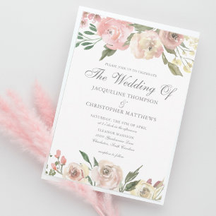 Elegant Blush Pink Ivory Floral Spring Wedding Invitation