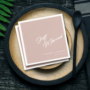 Elegant Blush Pink Just Married Custom Wedding Napkin