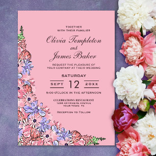 Elegant Blush Pink Lavender Floral Wedding Invitation