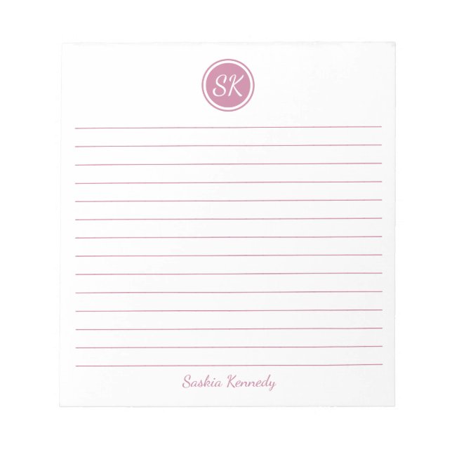 Elegant Blush Pink Lined Monogram Personalised Notepad (Front)