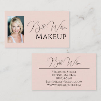 Elegant Blush Pink Makeup Business Card Photo
