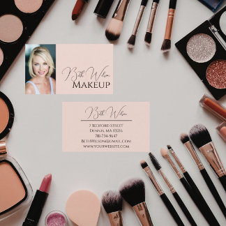 Elegant Blush Pink Makeup Photo Business Card