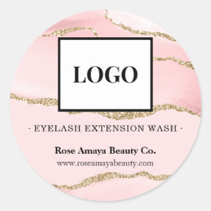 Elegant Blush Pink Marble Agate Beauty Lash Logo Classic Round Sticker