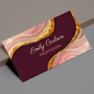 Elegant blush pink marble art faux gold glitter bu 	Magnetic business card