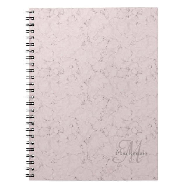 Elegant Blush Pink Marble Custom Name Monogram Notebook (Front)