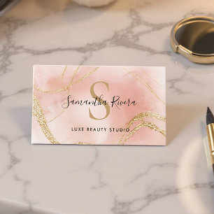 Elegant Blush Pink Marble Monogram Template Business Card