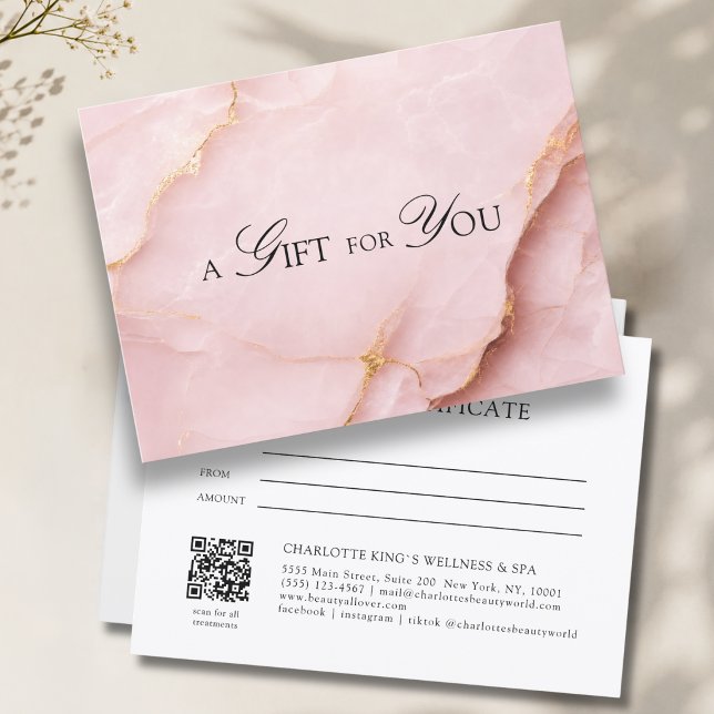 Elegant Blush Pink Marble QR Code Gift Certificate (A Gift for You! Blush Pink Gold Marble QR Code Gift Certificate)