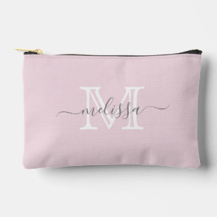 Elegant Blush Pink Minimal Name and Monogram  Accessory Pouch