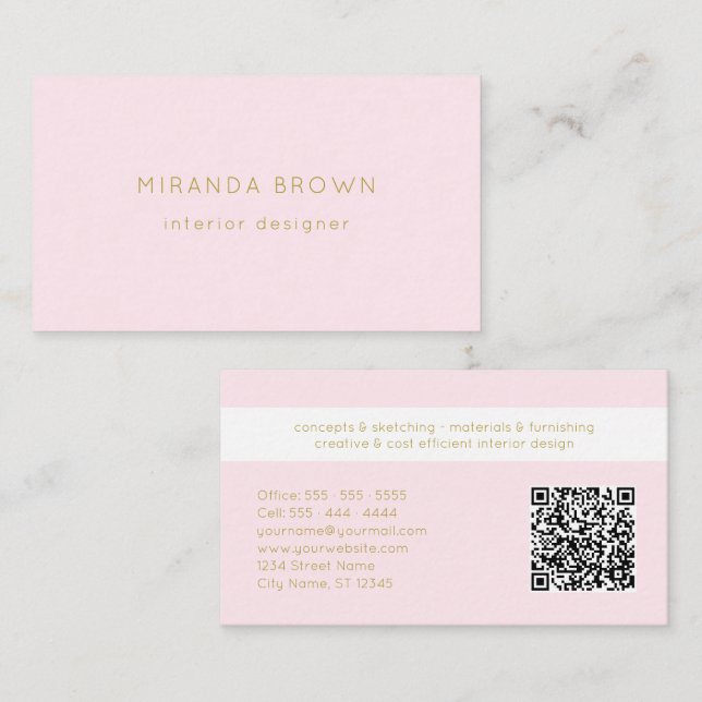 Elegant Blush Pink Minimalist Classy QR Code Business Card (Front/Back)