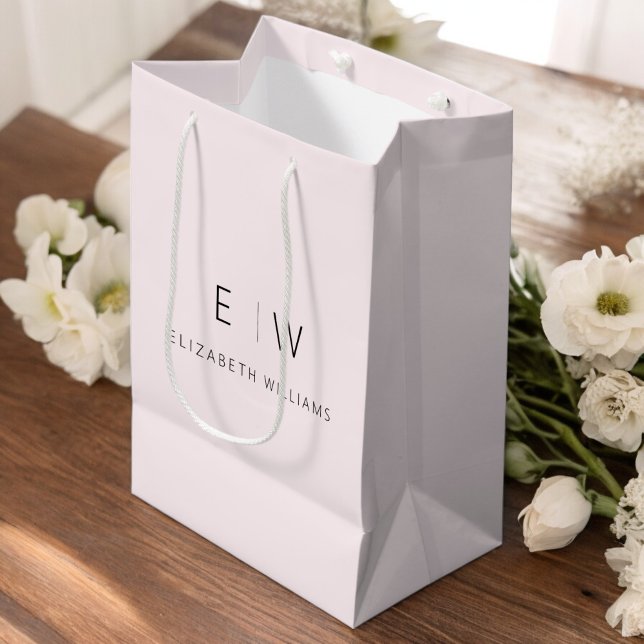 Elegant Blush Pink Minimalist Monogram Name Medium Gift Bag (Creator Uploaded)