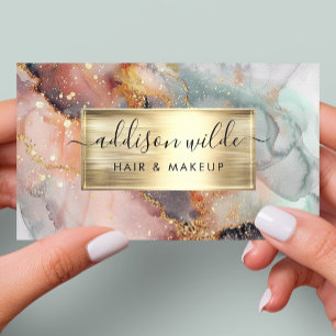Elegant Blush Pink Mint And Gold Watercolor Marble Business Card