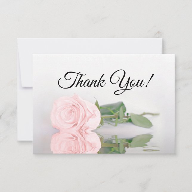 Elegant Blush Pink Mirrored Rose Simple Wedding Thank You Card (Front)