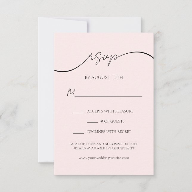 Elegant Blush Pink Modern Script Wedding RSVP Card (Front)