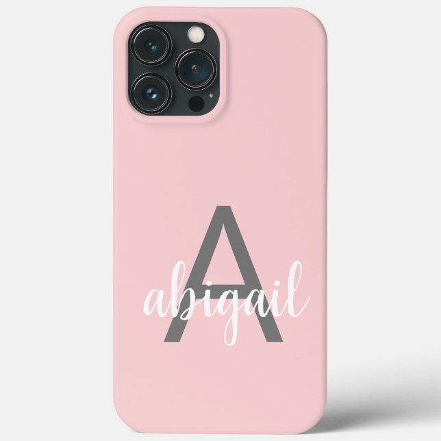 Elegant Blush Pink Modern Stylish Monogram Name  Case-Mate iPhone Case (Back)