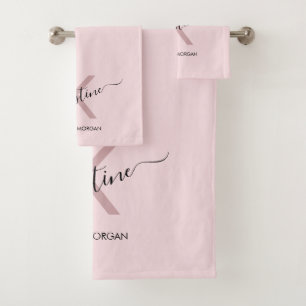 Elegant blush pink monogram bath towel set