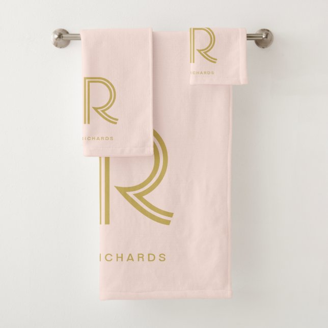 Elegant blush pink monogram name  bath towel set (Insitu)