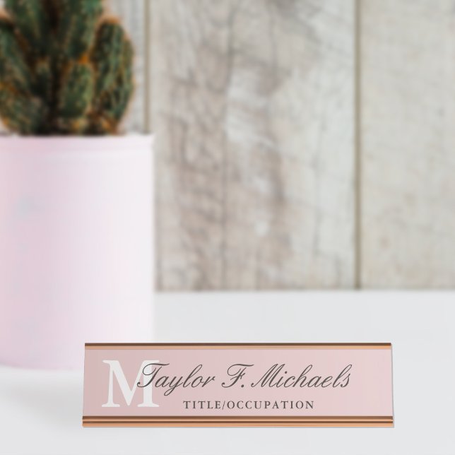 Elegant Blush Pink Monogram & Name Desk Name Plate (Creator Uploaded)