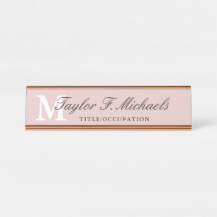 Elegant Blush Pink Monogram & Name Desk Name Plate