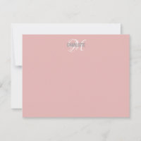 Elegant blush pink monogram name note card