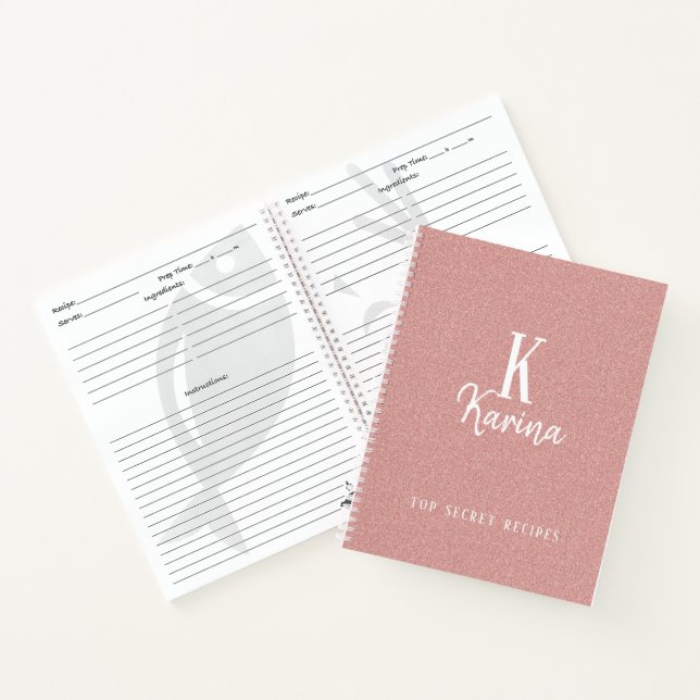 Elegant blush pink monogram script name recipe notebook (Inside)