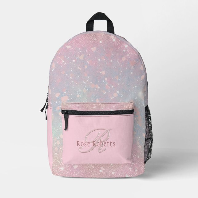  Elegant Blush Pink | Name & Monogram Gui Printed Backpack (Front)